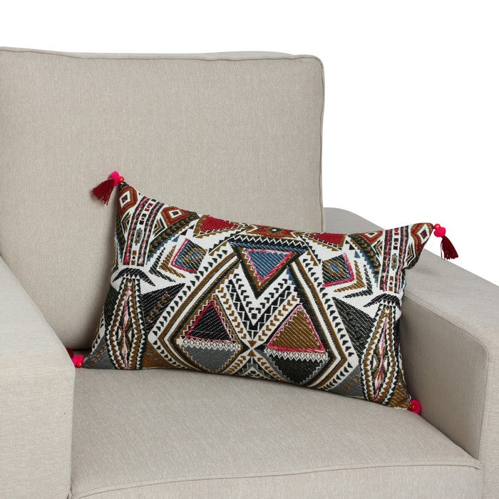 20 x 12 Handwoven Cotton Accent Pillow with Abstract Print, Multicolor