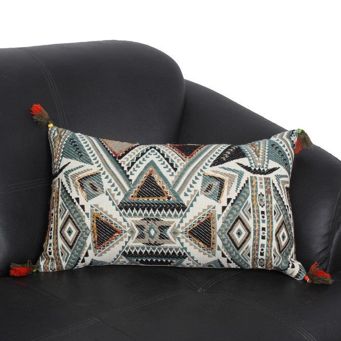 20 x 12 Handwoven Cotton Accent Pillow with Abstract Print, Multicolor