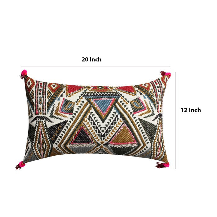 20 x 12 Handwoven Cotton Accent Pillow with Abstract Print, Multicolor