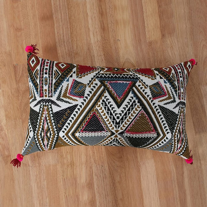 20 x 12 Handwoven Cotton Accent Pillow with Abstract Print, Multicolor