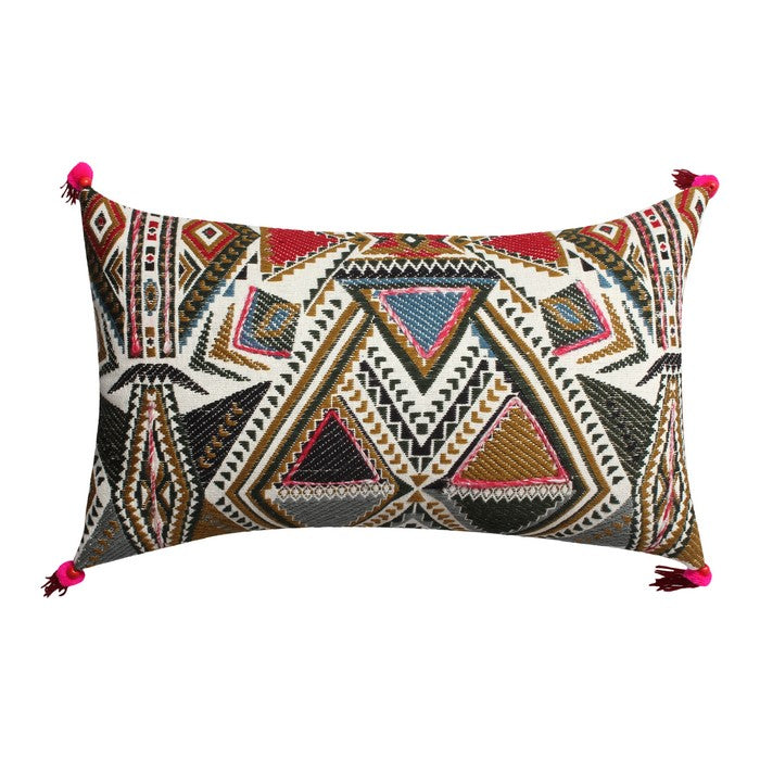 20 x 12 Handwoven Cotton Accent Pillow with Abstract Print, Multicolor