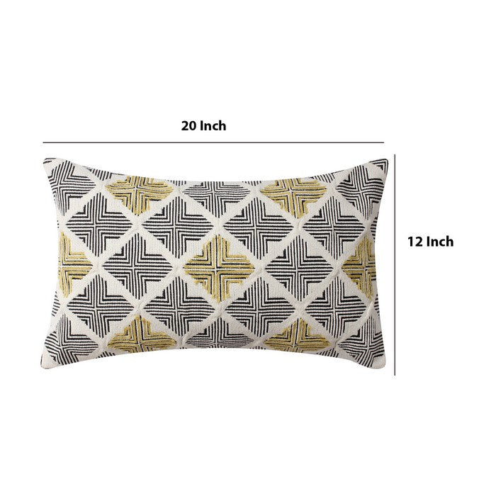 20 x 12 Handwoven Cotton Accent Pillow with Jacquard Print, Multicolor