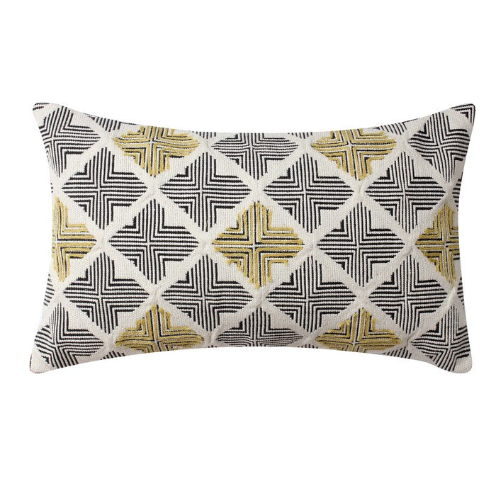 20 x 12 Handwoven Cotton Accent Pillow with Jacquard Print, Multicolor