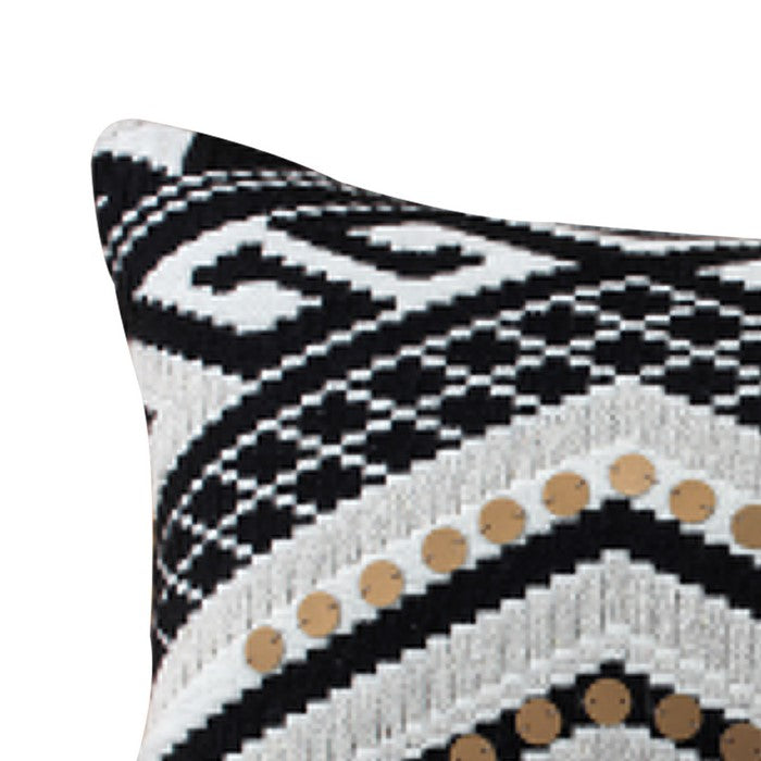 20 x 12 Sequin Embellished Handwoven Cotton Accent Pillow, White and Black