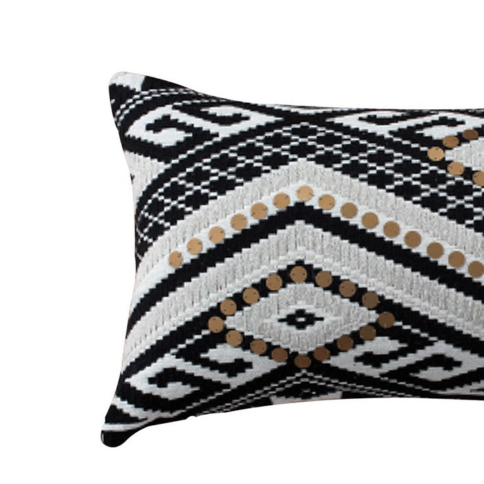 20 x 12 Sequin Embellished Handwoven Cotton Accent Pillow, White and Black