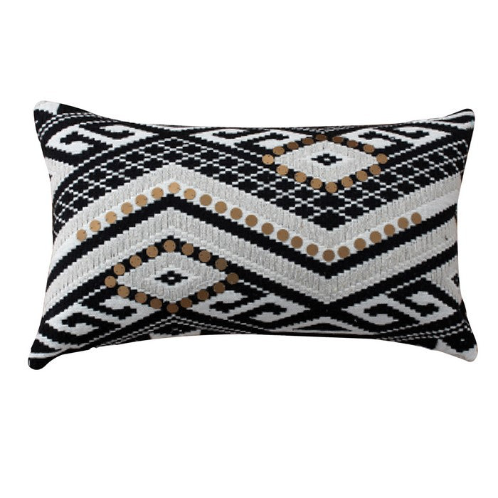 20 x 12 Sequin Embellished Handwoven Cotton Accent Pillow, White and Black