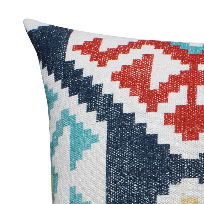 24 x 24 Kilim Printed Handwoven Cotton Accent Pillow, Multicolor