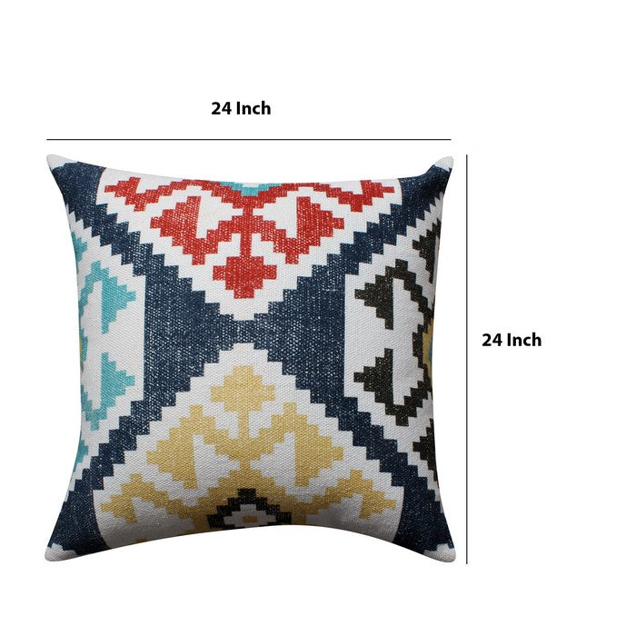 24 x 24 Kilim Printed Handwoven Cotton Accent Pillow, Multicolor