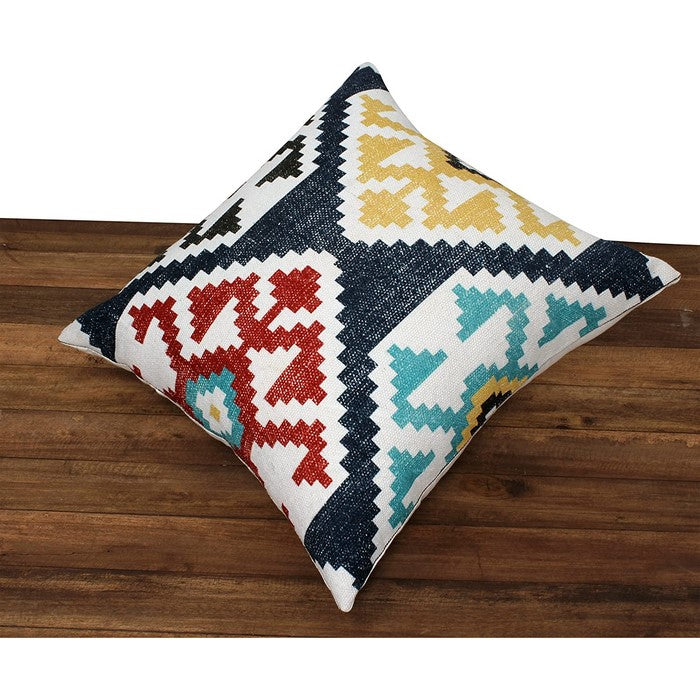 24 x 24 Kilim Printed Handwoven Cotton Accent Pillow, Multicolor