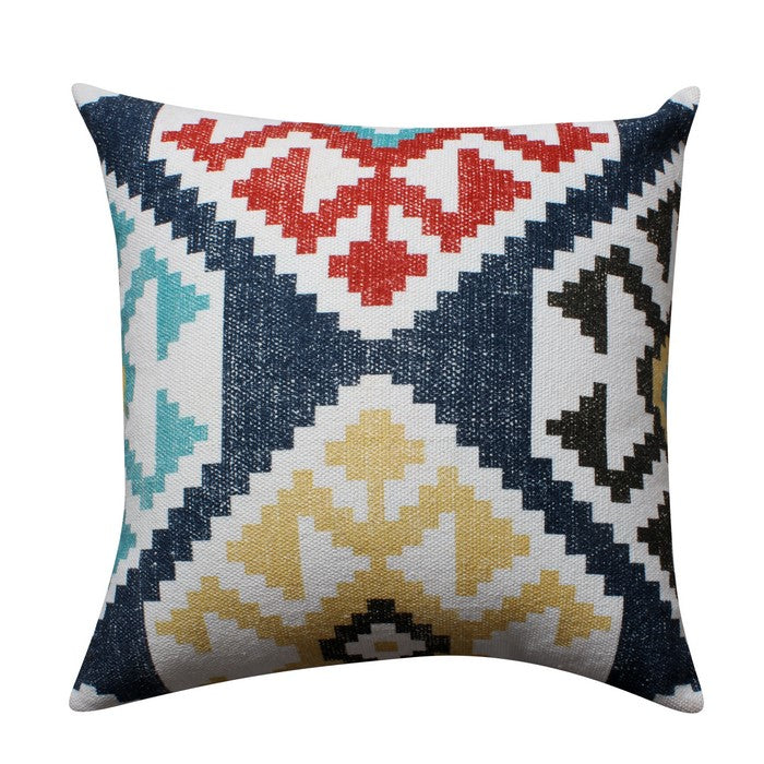 24 x 24 Kilim Printed Handwoven Cotton Accent Pillow, Multicolor