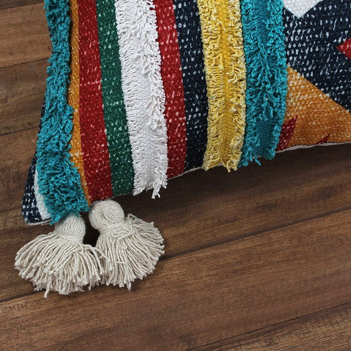 24 x 24 Handwoven Cotton Accent Pillow with Kilim Print, Multicolor
