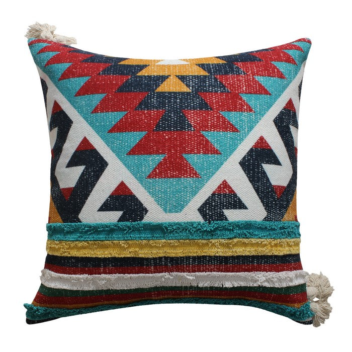 24 x 24 Handwoven Cotton Accent Pillow with Kilim Print, Multicolor