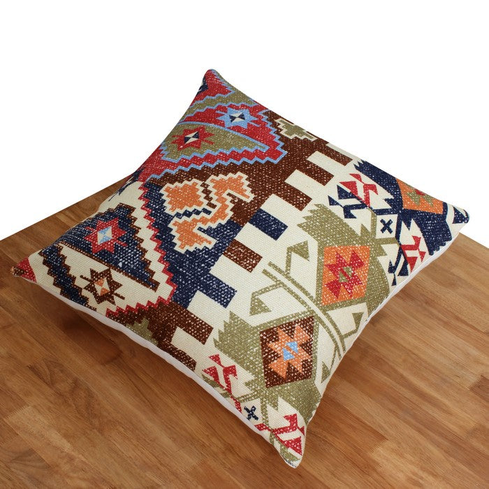 24 x 24 Handwoven Cotton Accent Pillow with Tribal Print, Multicolor