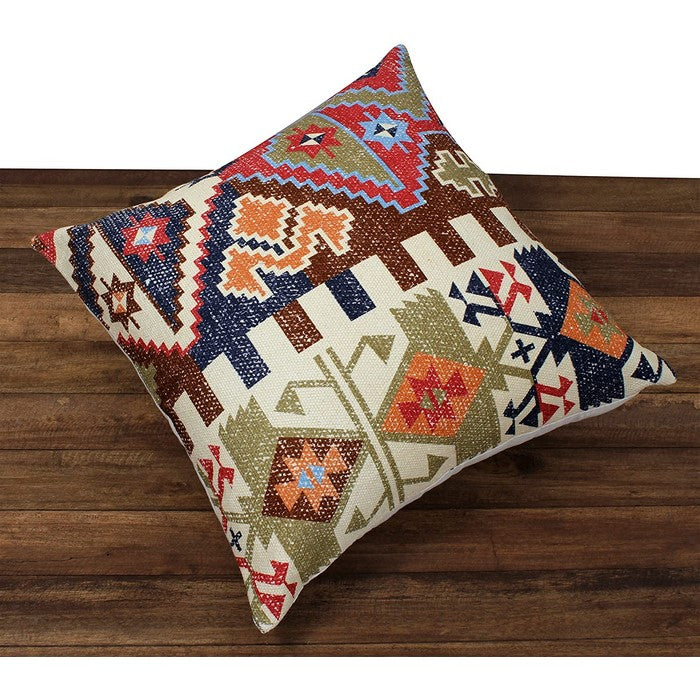 24 x 24 Handwoven Cotton Accent Pillow with Tribal Print, Multicolor