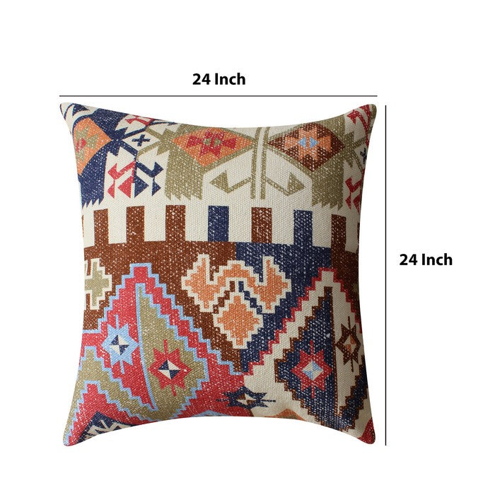 24 x 24 Handwoven Cotton Accent Pillow with Tribal Print, Multicolor