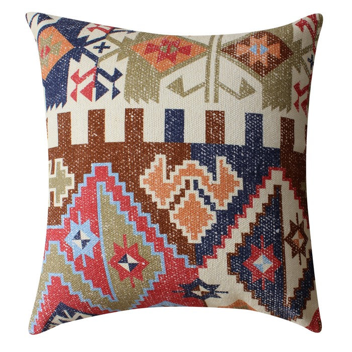 24 x 24 Handwoven Cotton Accent Pillow with Tribal Print, Multicolor