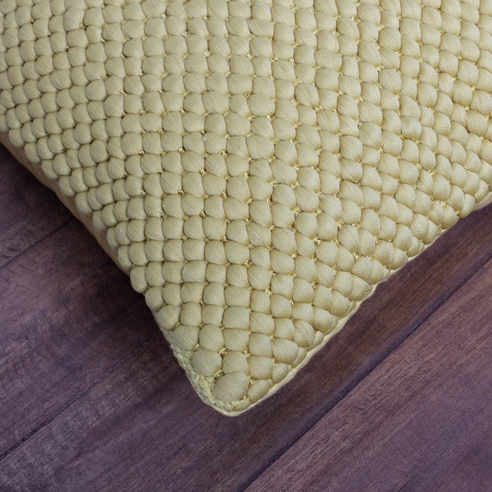 18 x 18 Textured Handwoven Cotton Accent Pillow, Yellow