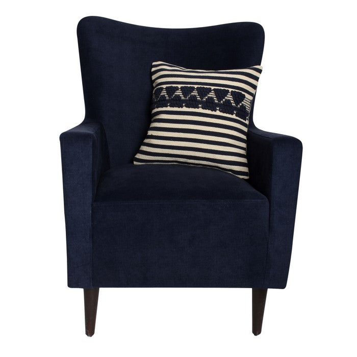 18 x 18 Textured Cotton Accent Pillow with Stripe Print, White and Blue