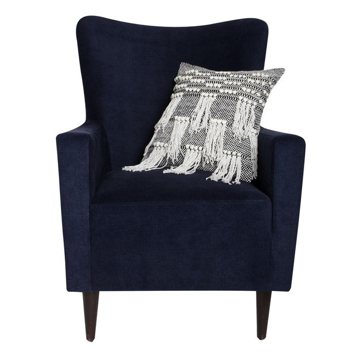 18 x 18 Textured Cotton Accent Pillow with Fringe Details, White and Black