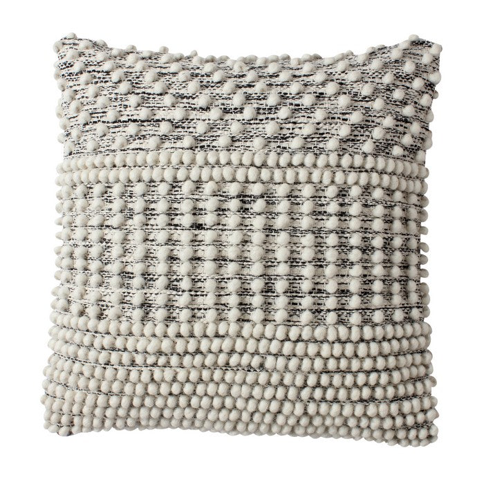 18 x 18 Textured Handwoven Cotton Accent Pillow with Beads, Off White