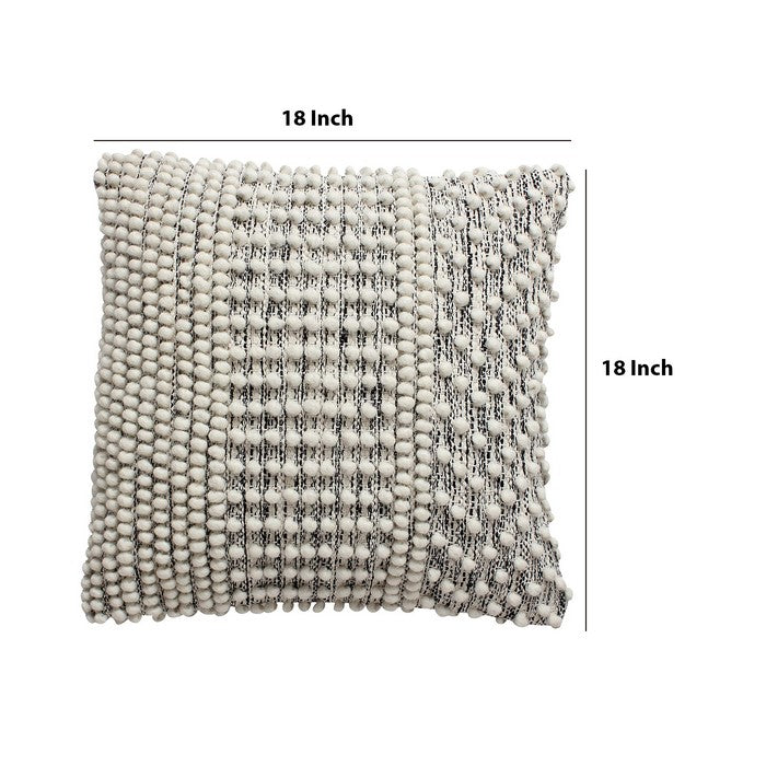 18 x 18 Textured Handwoven Cotton Accent Pillow with Beads, Off White