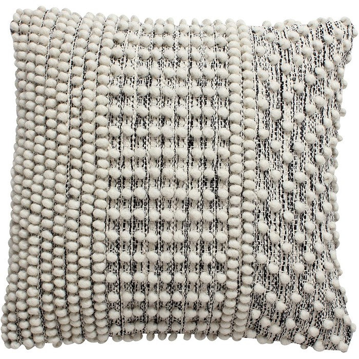 18 x 18 Textured Handwoven Cotton Accent Pillow with Beads, Off White