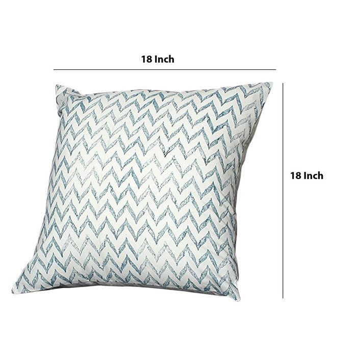 2 Piece Accent Pillow with Palmette and Chevron Print, White and Blue