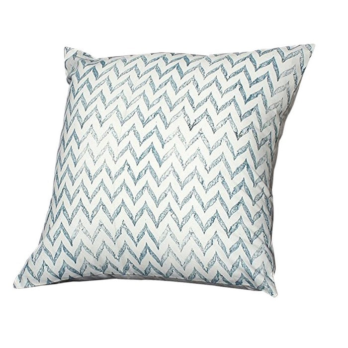 2 Piece Accent Pillow with Palmette and Chevron Print, White and Blue