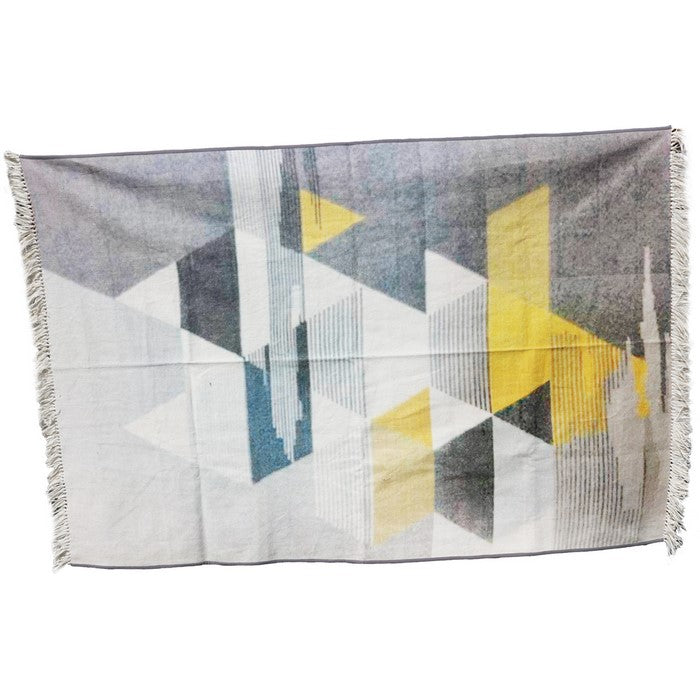 Handwoven Cotton Dhurrie Rug with Fringes and Geometric Pattern, Multicolor