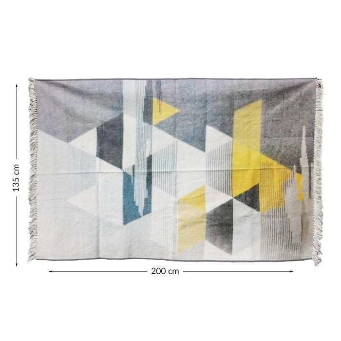 Handwoven Cotton Dhurrie Rug with Fringes and Geometric Pattern, Multicolor