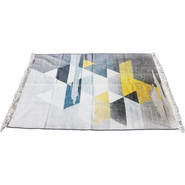 Handwoven Cotton Dhurrie Rug with Fringes and Geometric Pattern, Multicolor