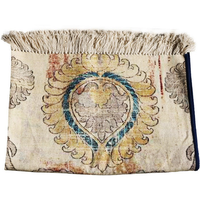Cotton Dhurrie Rug with Fringes and Scrolled Floral Print, Multicolor