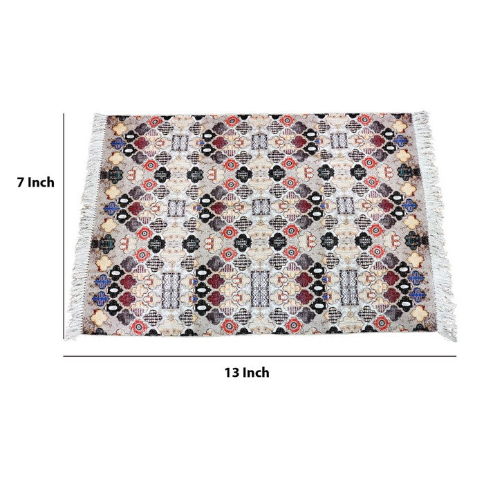 Cotton Dhurrie Rug with Fringes and Quatrefoil Pattern, Multicolor