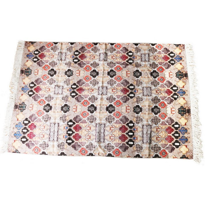 Cotton Dhurrie Rug with Fringes and Quatrefoil Pattern, Multicolor