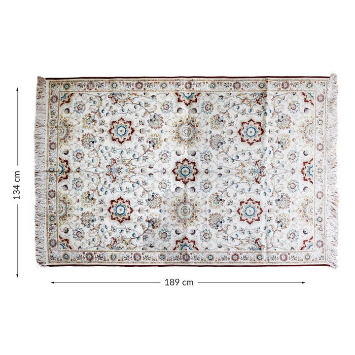 Handwoven Cotton Dhurrie Rug with Fringes and Floral Prints, Multicolor
