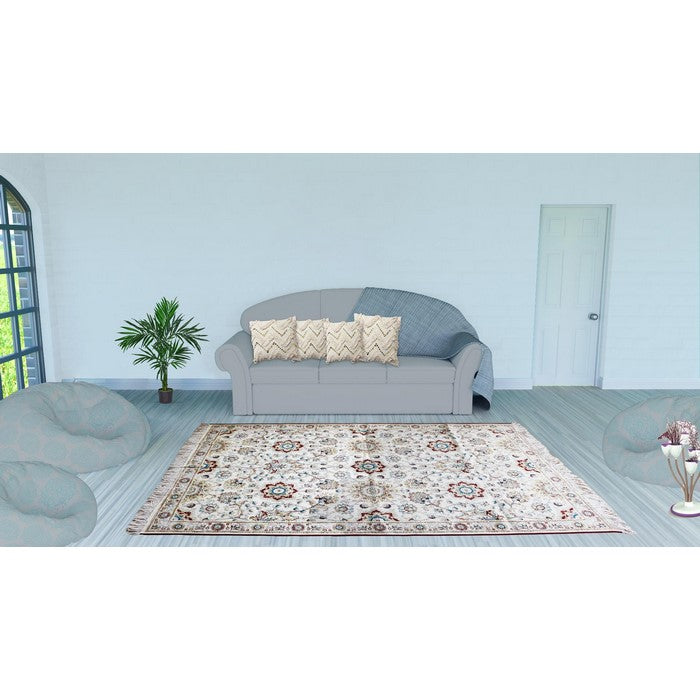 Handwoven Cotton Dhurrie Rug with Fringes and Floral Prints, Multicolor