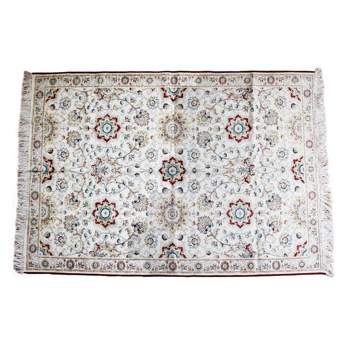 Handwoven Cotton Dhurrie Rug with Fringes and Floral Prints, Multicolor