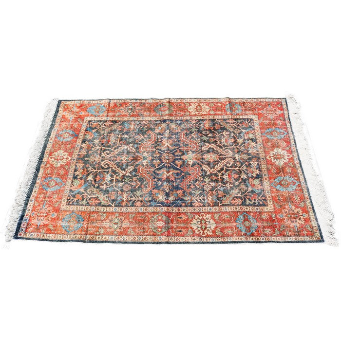 Handwoven Cotton Dhurrie Rug with Fringes and Persian Prints, Multicolor