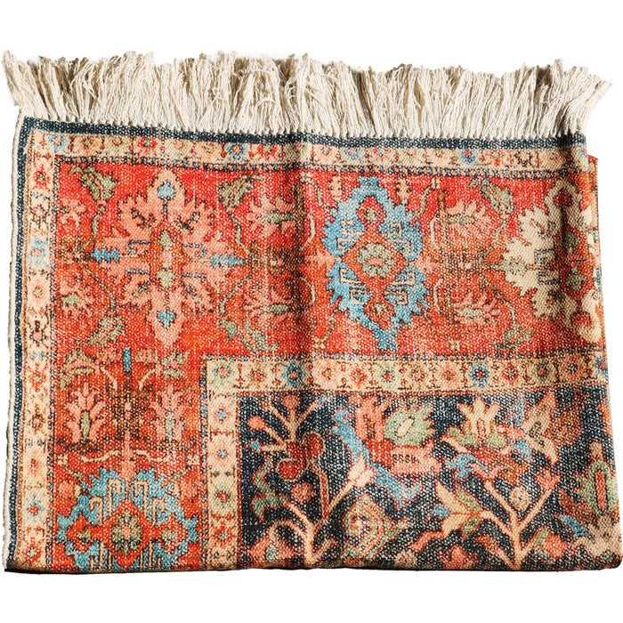 Handwoven Cotton Dhurrie Rug with Fringes and Persian Prints, Multicolor