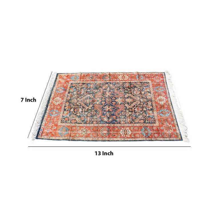 Handwoven Cotton Dhurrie Rug with Fringes and Persian Prints, Multicolor
