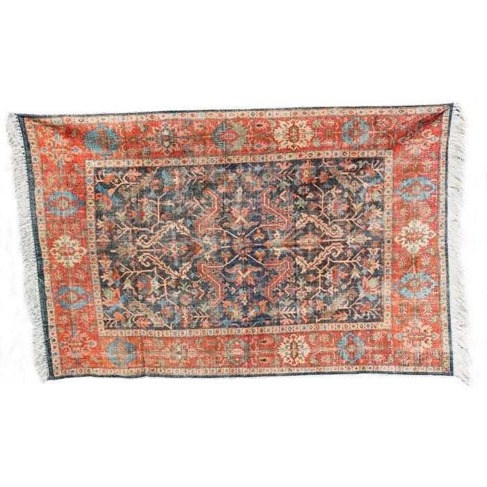 Handwoven Cotton Dhurrie Rug with Fringes and Persian Prints, Multicolor
