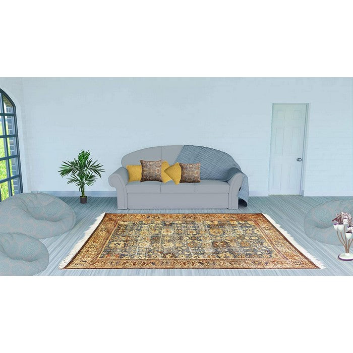 Handwoven Cotton Dhurrie Rug with Fringes and Tribal Prints, Multicolor