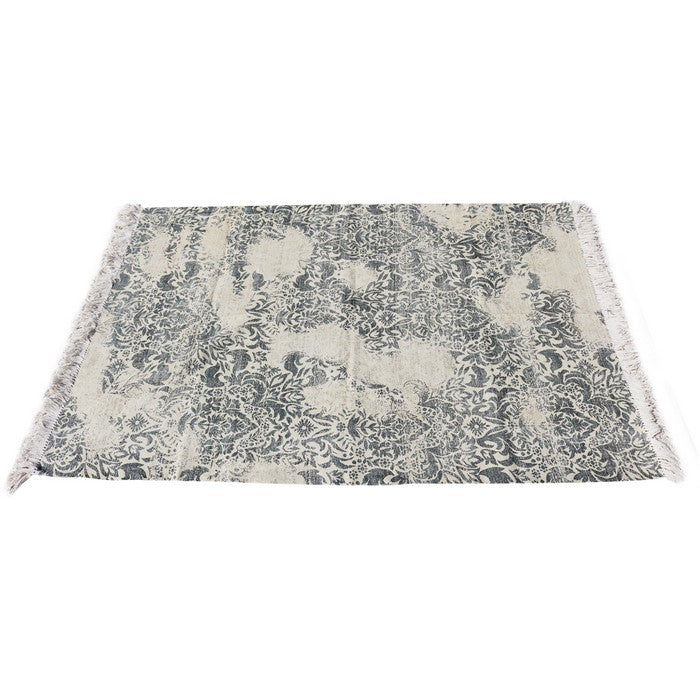 Handwoven Cotton Dhurrie Rug with Fringes and Filigree Pattern, Gray