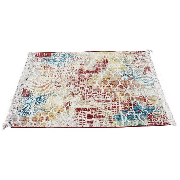 Handwoven Cotton Dhurrie Rug with Fringes and Quatrefoil Pattern,Multicolor