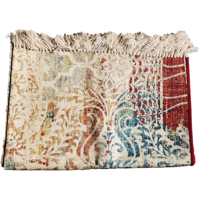 Handwoven Cotton Dhurrie Rug with Fringes and Quatrefoil Pattern,Multicolor