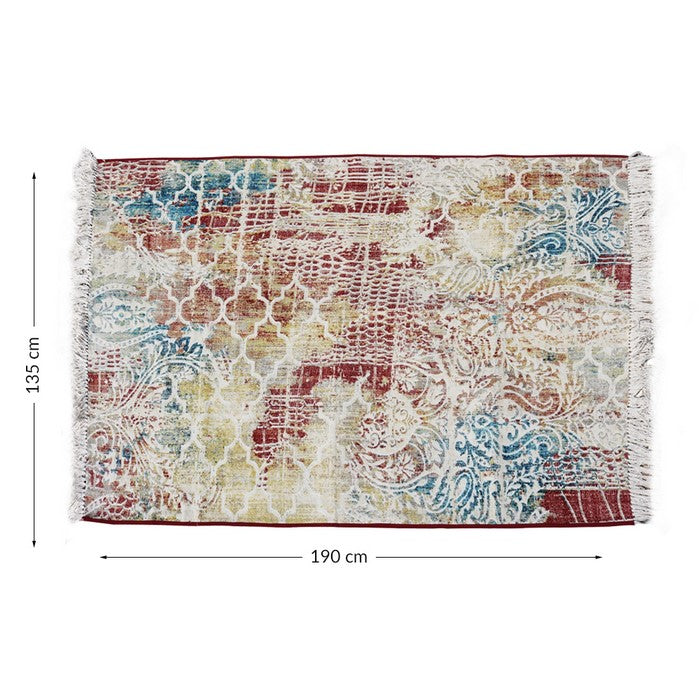 Handwoven Cotton Dhurrie Rug with Fringes and Quatrefoil Pattern,Multicolor