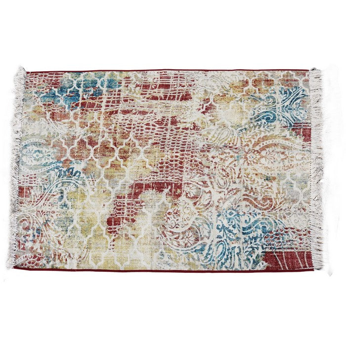 Handwoven Cotton Dhurrie Rug with Fringes and Quatrefoil Pattern,Multicolor
