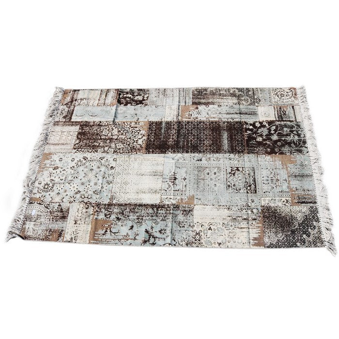 Cotton Dhurrie Rug with Fringes and Abstract pattern, Gray and Black