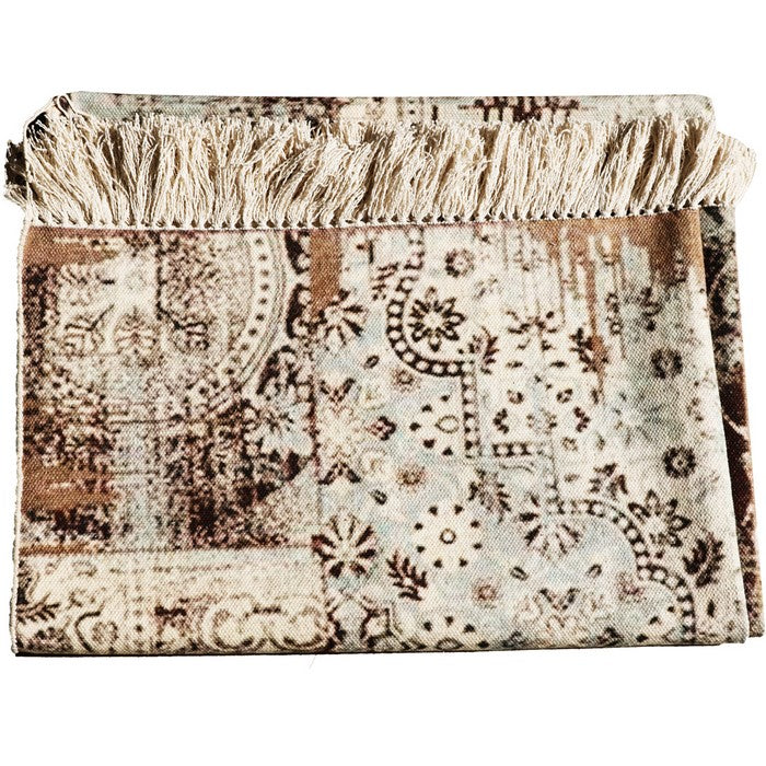 Cotton Dhurrie Rug with Fringes and Abstract pattern, Gray and Black