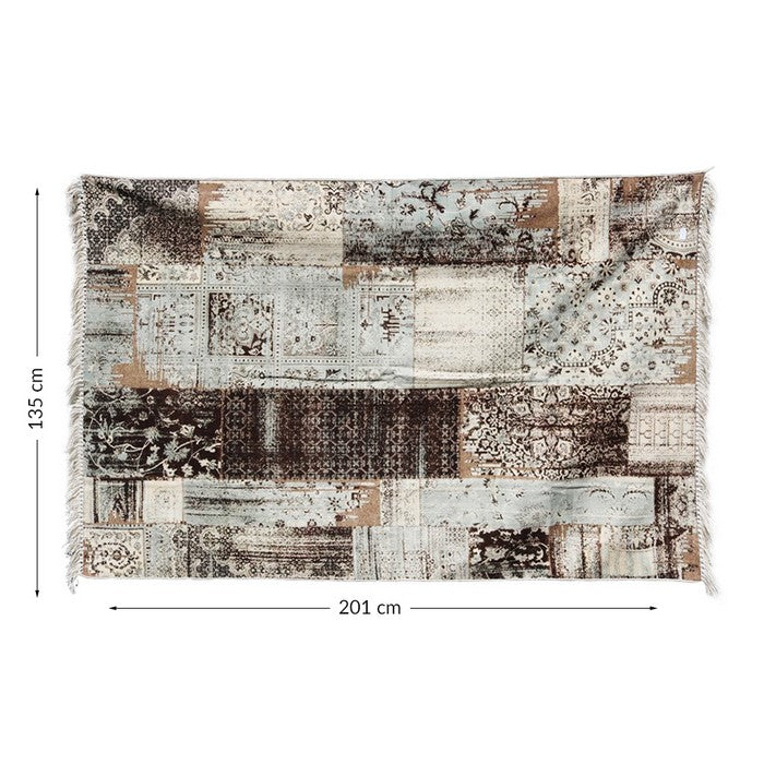 Cotton Dhurrie Rug with Fringes and Abstract pattern, Gray and Black